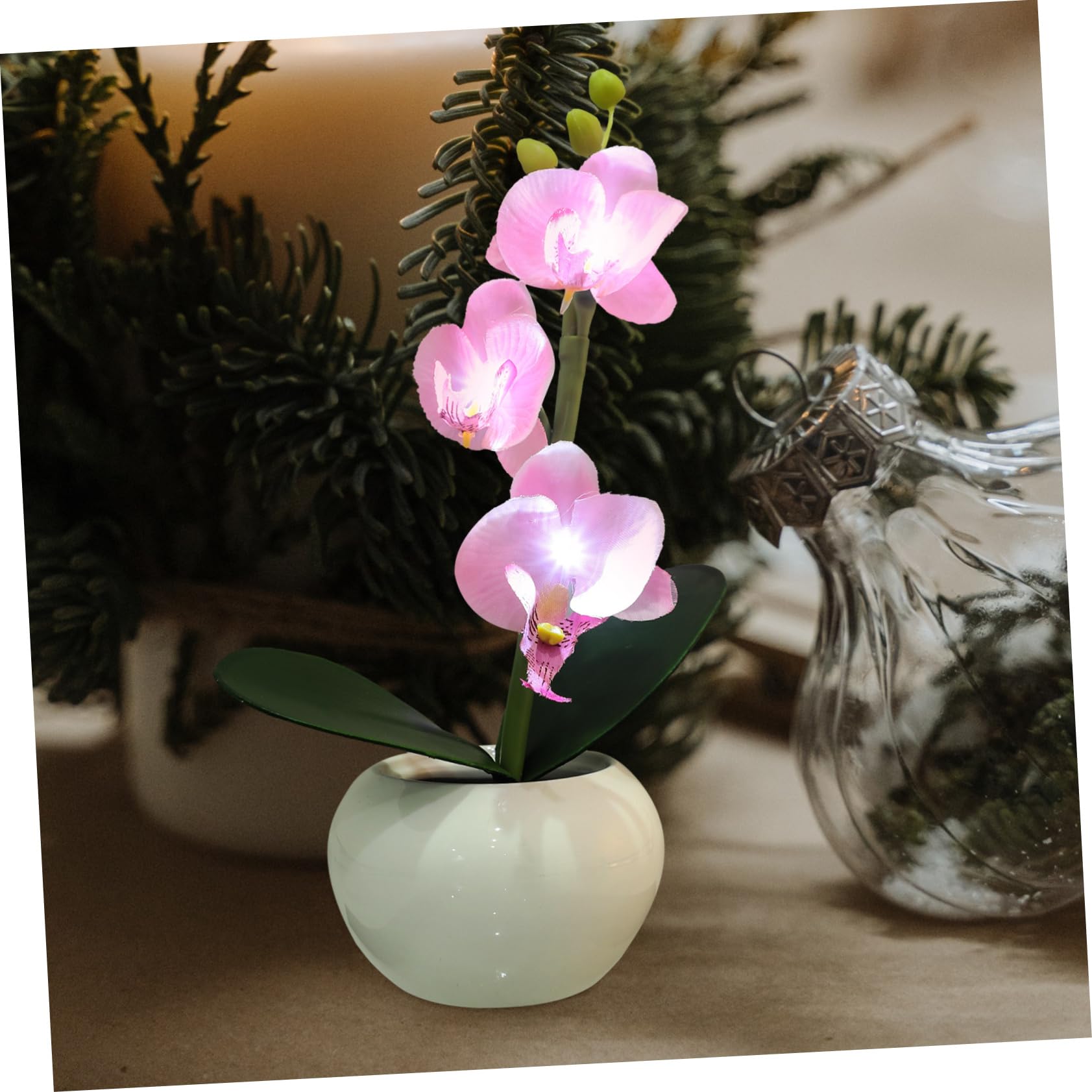 Zerodeko Luce LED Fiore in Vaso Rosa, Design Phalaenopsis, Ceramica | Riutilizzabile, Decorazione per Casa e Piazza Comunitaria, Forma Floreale Simulata
