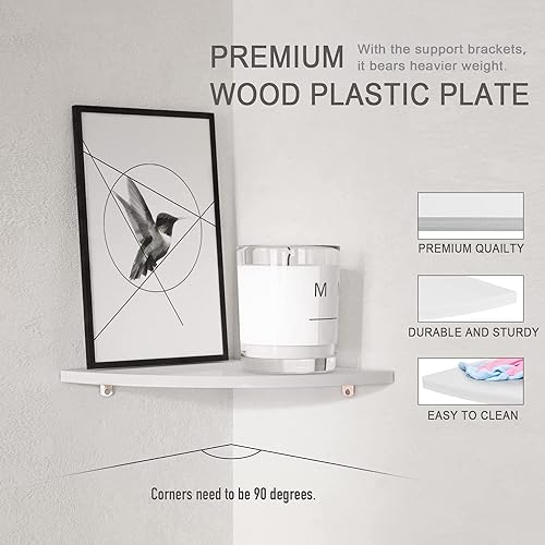Miniatura 6 de MLUOVI Juego de 3 estantes esquineros montados en la pared con blanco, pequeño estante flotante de esquina para pared, estantes flotantes de 8.3