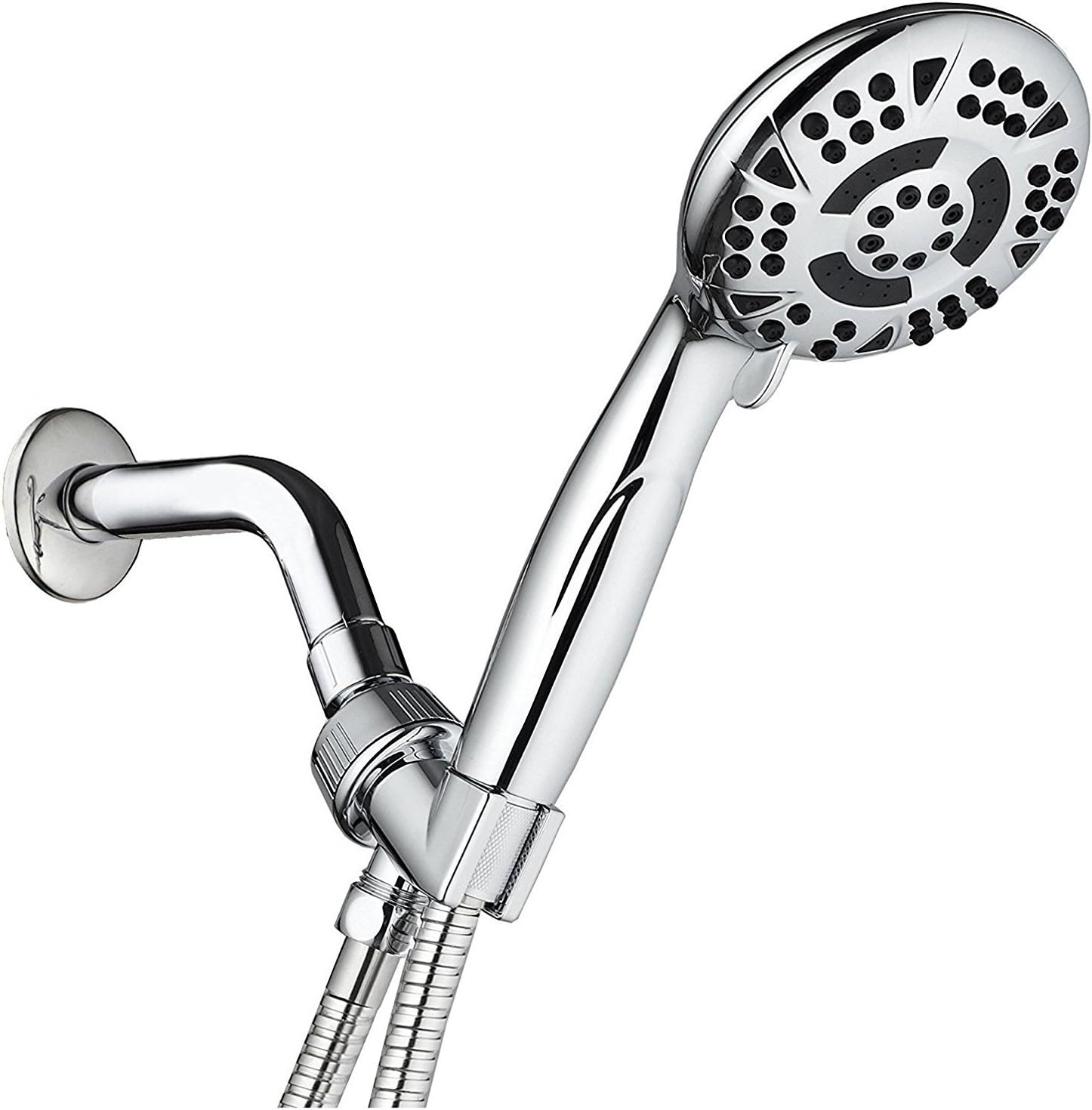 AquaDance High Pressure 6-Setting 4.15" Chrome Face Hand Held Shower Head with Hose for Ultimate Shower Experience! Officially Independently Tested to Meet Strict US Quality & Performance Standards