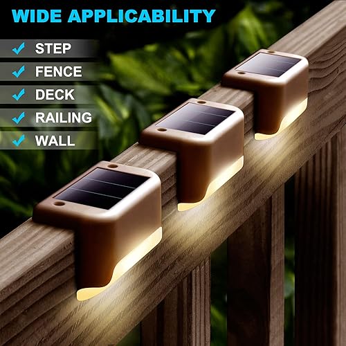 Miniatura 2 de DenicMic Paquete de 3 luces solares para terraza, postes de valla para patio, piscina, escaleras, escaleras, LED impermeables para exteriores