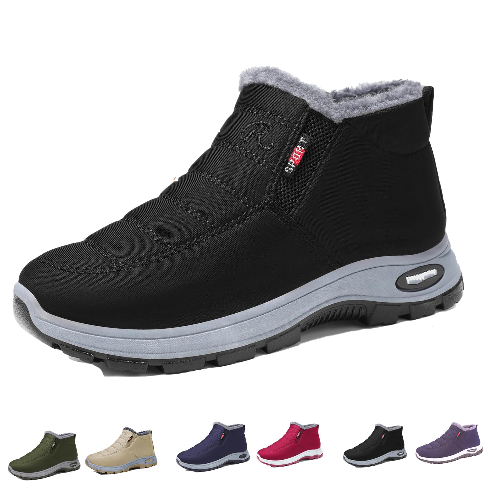 Winter Ankle Slip on Short Snow Fur Lined Boots - Comfortable Walking Shoes Lightweight Breathable Walking Fashion Shoes