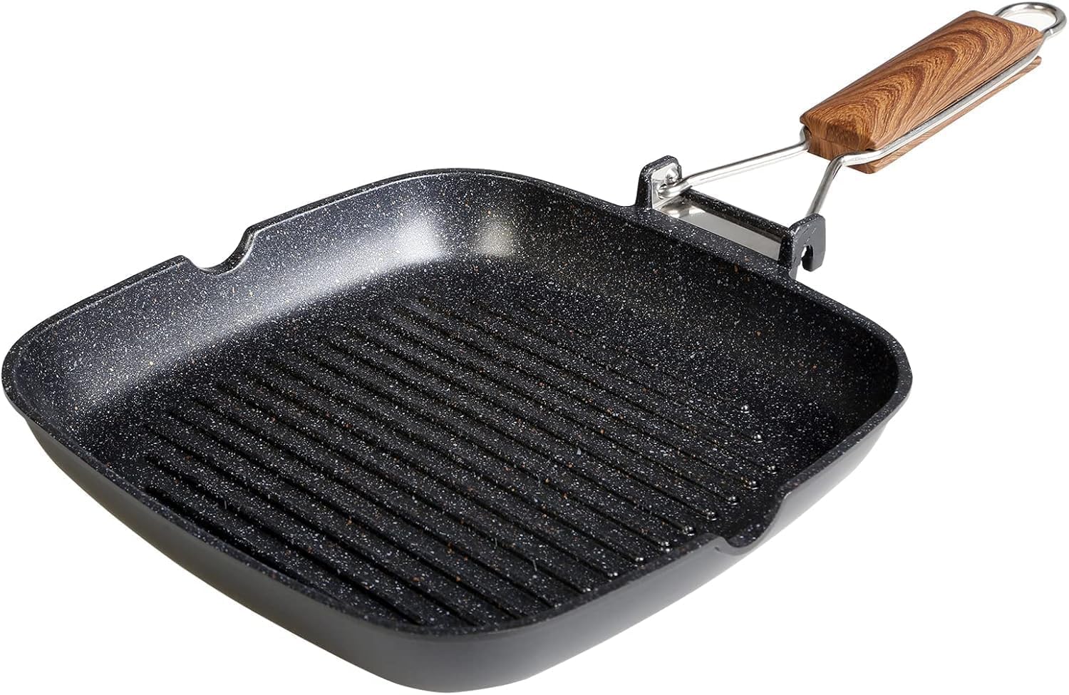 WECOOK! Ecochef tytanowa patelnia do grilla indukcyjna, falista 28 x 28 cm, powłoka nieprzywierająca, Quantanium Ekologiczna PFOA, odlew aluminiowy, grubość 5 mm, składany drewniany uchwyt, ceramika