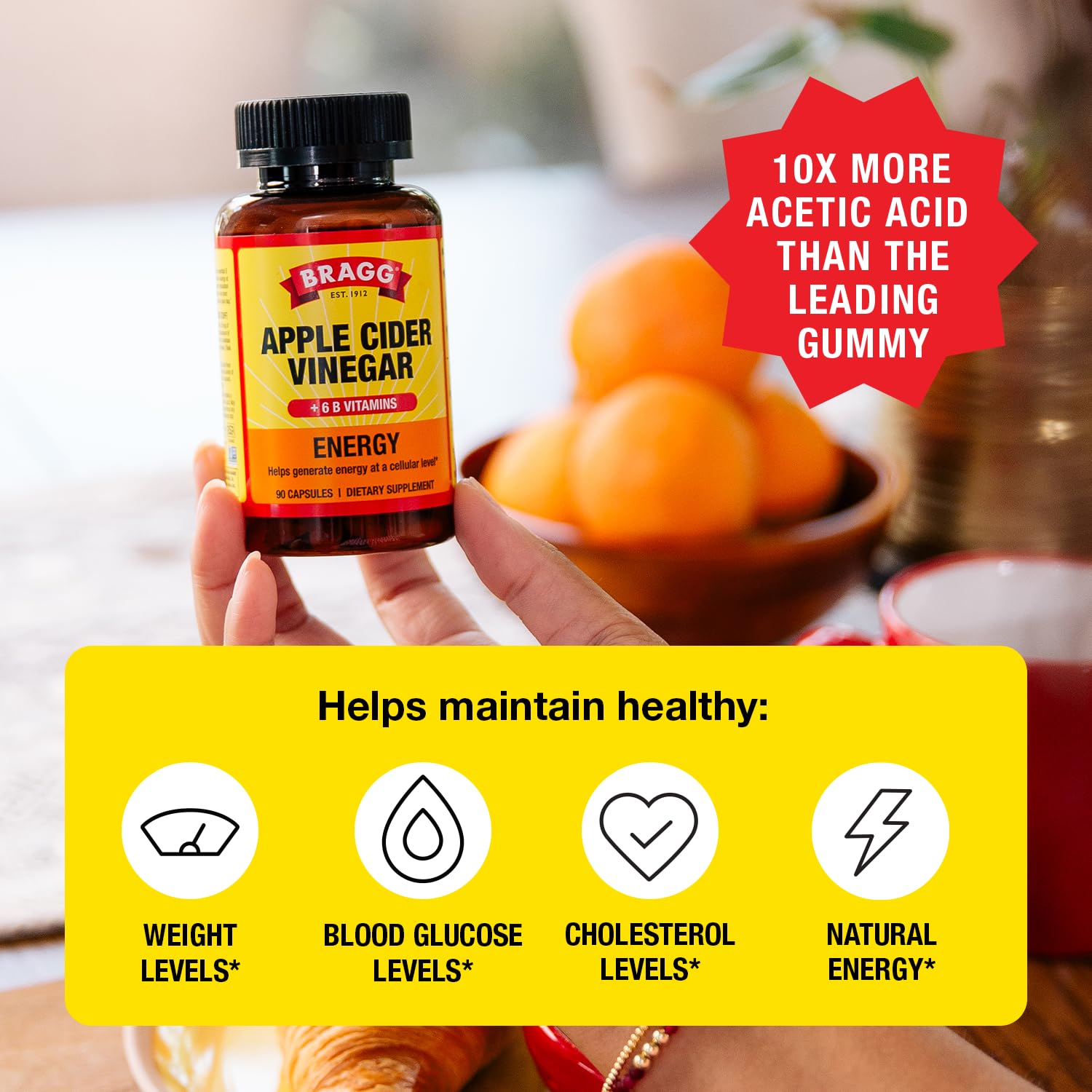 BRAGG Energy Apple Cider Vinegar Capsules with B Vitamins - 90 Capsules — Amazon image 2
