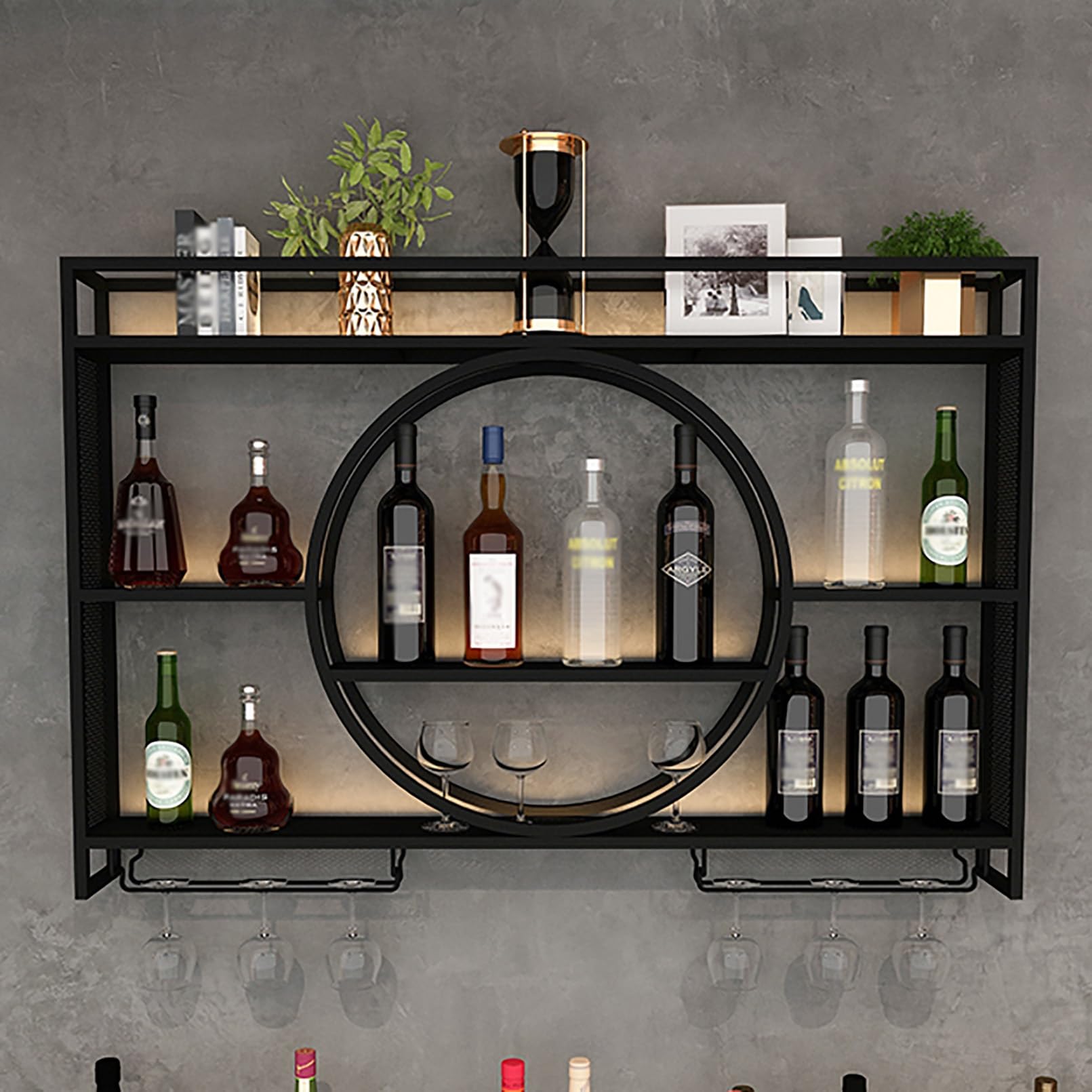 Portabottiglie A Parete, Supporto In Vetro Multiuso In Metall, Espositore Creativo Per Vino Da Parete, Cantinetta Porta Calici Da Parete, Design Multi-Gancio Ripiani Bar, Per Cucina Bar Ristorante ( C