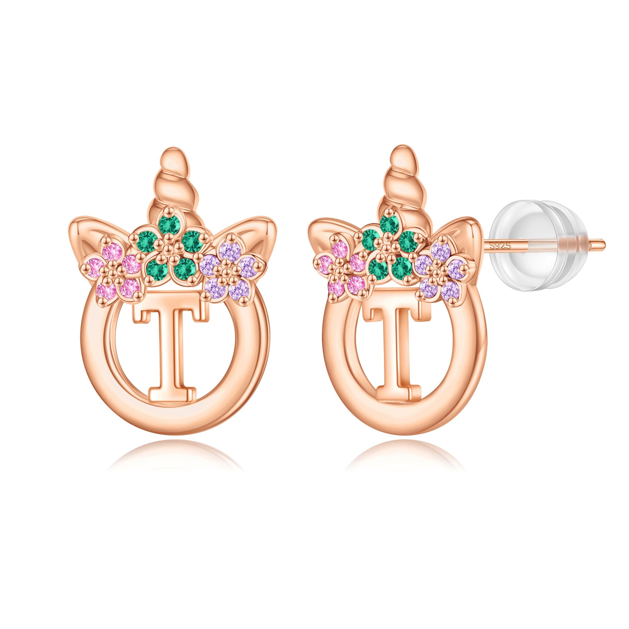 Unicorn Earrings Gifts for Girls - 925 Sterling Silver Stud Earrings Hypoallergenic Initial Unicorn Earring for Girls Kids Jewelry CZ Birthday Gifts