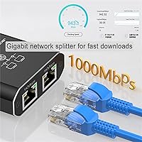 Vista 6 de Divisor Gigabit Ethernet 1 a 2 - Divisor de red con cable de alimentación USB, adaptador divisor de Internet RJ45 de alta velocidad de 1000 Mbps