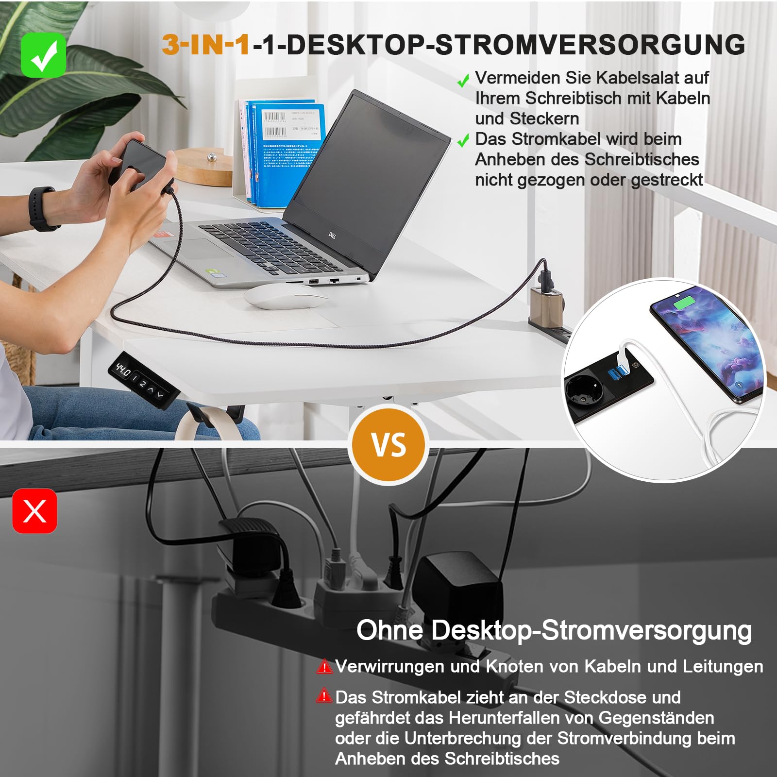 COMHOMA Höhenverstellbarer Schreibtisch 160x70 cm mit USB-Buchse und Haken, Elektrisch Verstellbarer Computertisch, Steh-Sitztisch Stehpult Stehschreibtisch Weiß