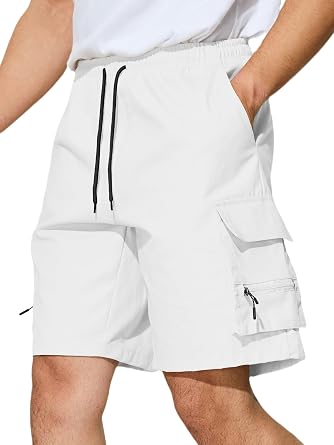 Mens Cargo Shorts Casual Elastic Waist Outdoor Relaxed Fit Work Shorts with Multi Pockets