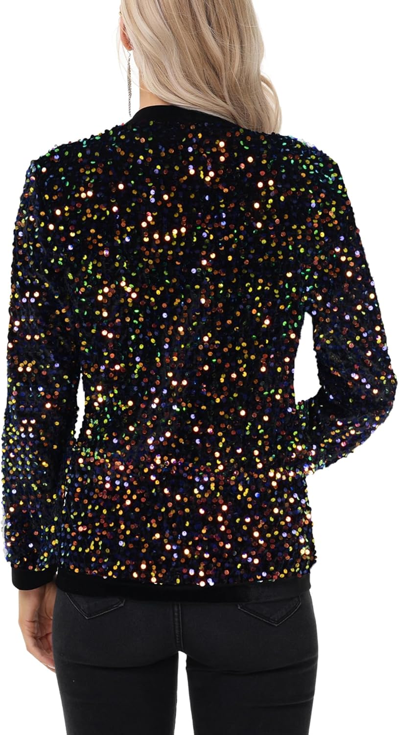 Anna-Kaci Women's Sparkly Sequin Cardigan Long Sleeve Open Front Glitter Party Sequin Blazer Jacket - Image 5
