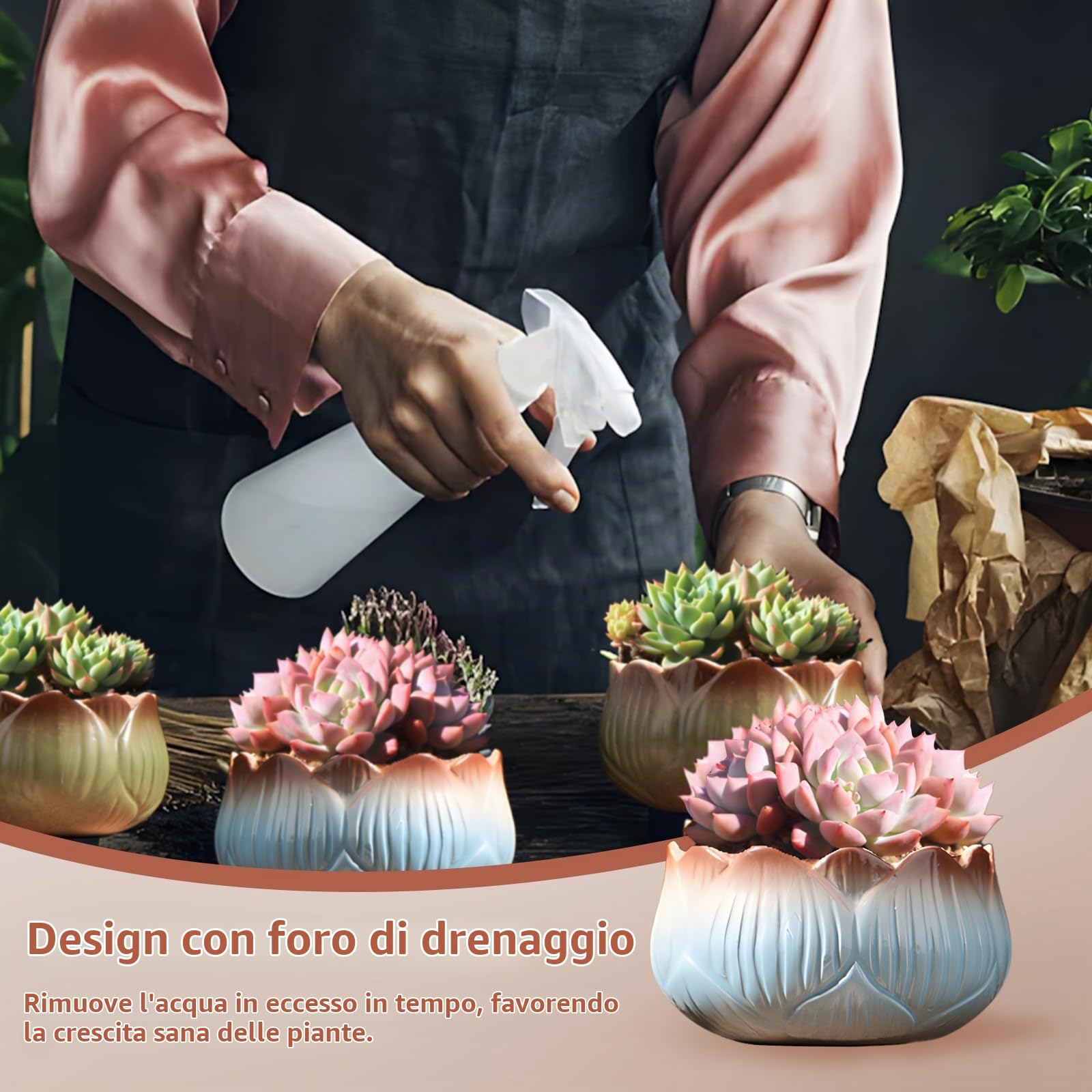 Vasi per Piante Grasse, Vaso per Cactus e Succulente, Set di Vasi Decorativi con Foro di Drenaggio, per Piante da Giardino da Interno/Esterno, Piantine e Semi (Confezione da 4)