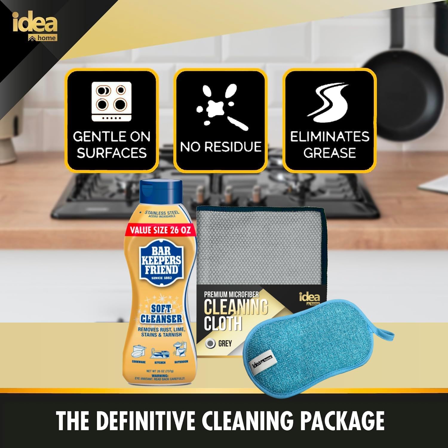 Ultimate Cleaning KIT | Soft Cleanser 26 oz + Cleanser & Polish Powder 21 oz + Microfiber Cleaning Cloth + Multi-Purpose Non-Scratch Microfiber Sponge