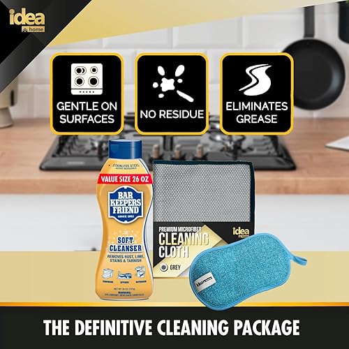 Miniatura 2 de Idea Home Bar Keepers Friend - Limpiador suave (paquete de 26 onzas) (1 unidad) paquete de limpiador multiusos, paño de limpieza de microfibra