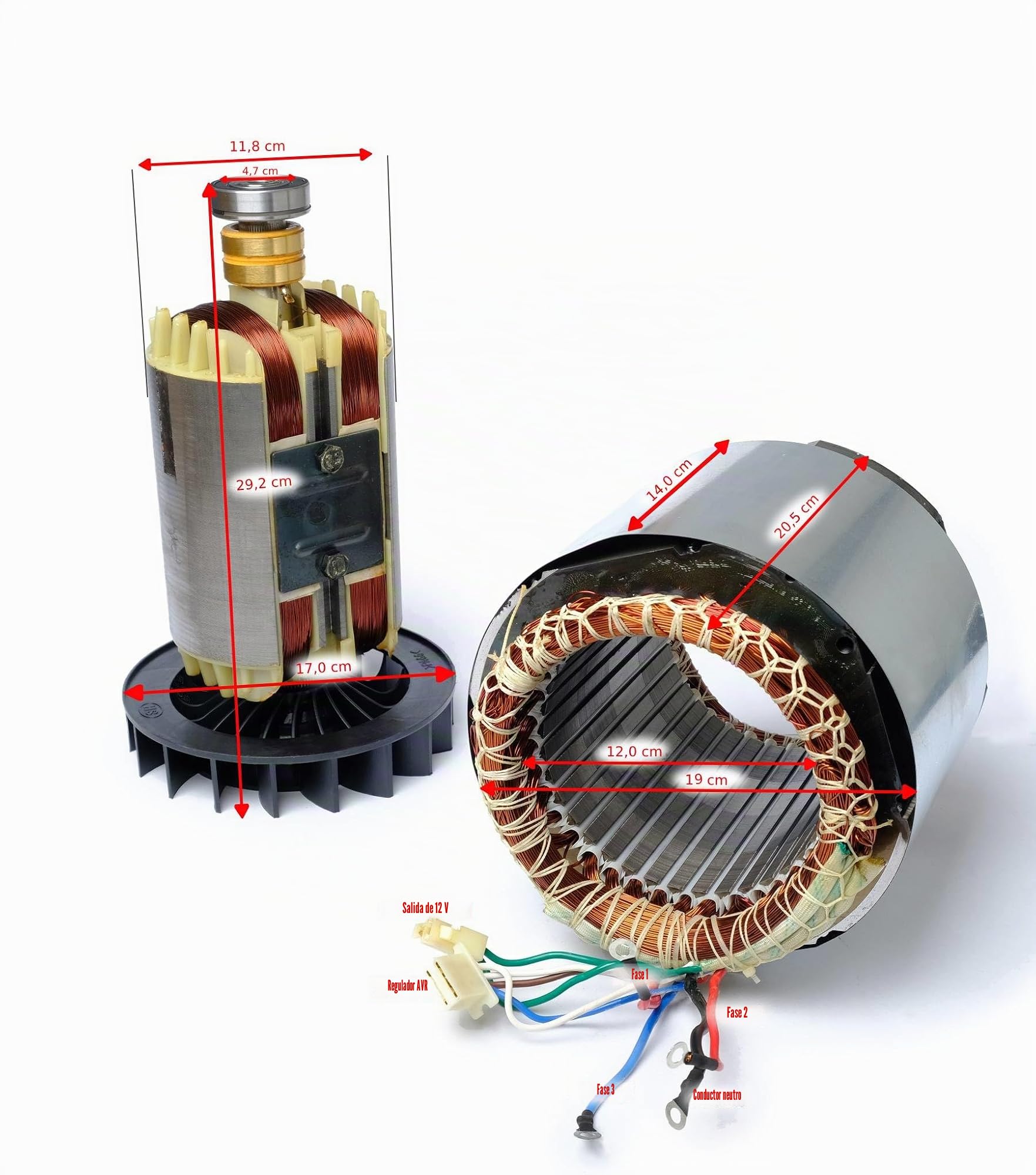 5 kW de bobina y armadura o estator y rotor para el generador de corriente | generador de energía | grupo electrógeno | 13 CV trifásico de DeTec.