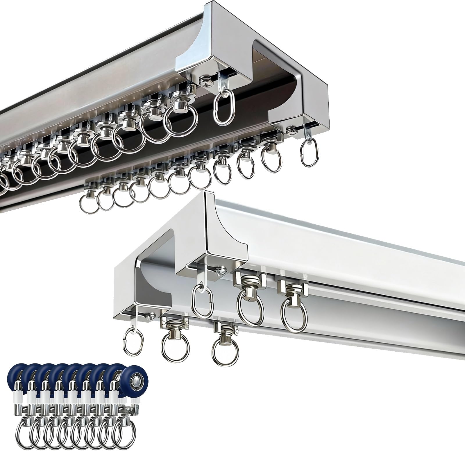 2-drożny drążek do zasłon sufitowych, 100/200/300/400 cm, aluminiowy z rolkami, cichy zestaw szyn do okien, przegrody pokojowe, drzwi (szampański, 210 cm)