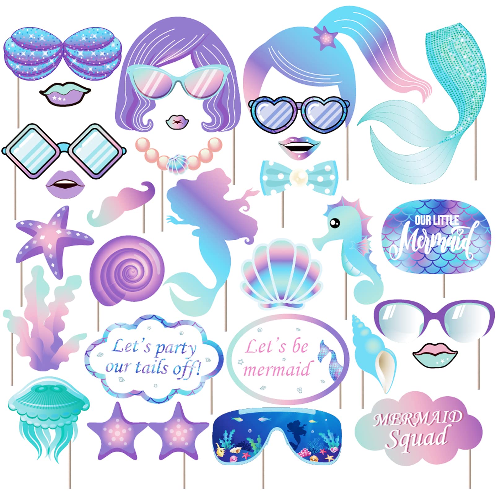 Buy Mermaid Photo Booth Props 30CT,Little Mermaids Party Supplies with