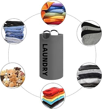 90L Large Laundry Basket, Collapsible Laundry Bag, Freestanding Tall Clothes Hamper, Waterproof Foldable Washing Bin (Grey)