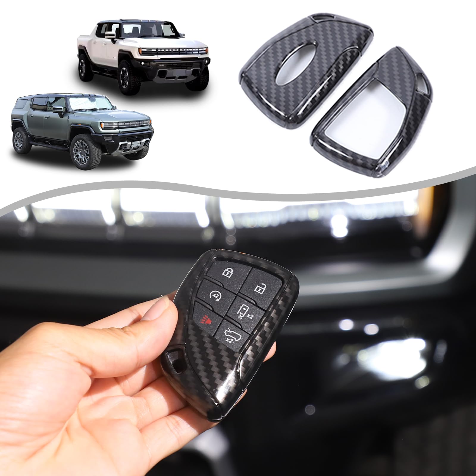 for Hummer EV Accessories Carbon Fiber Style Car Key Fob Case Cover,Compatible with Hummer EV SUV Pickup Truck Smart Remote Key Fob Cover Case