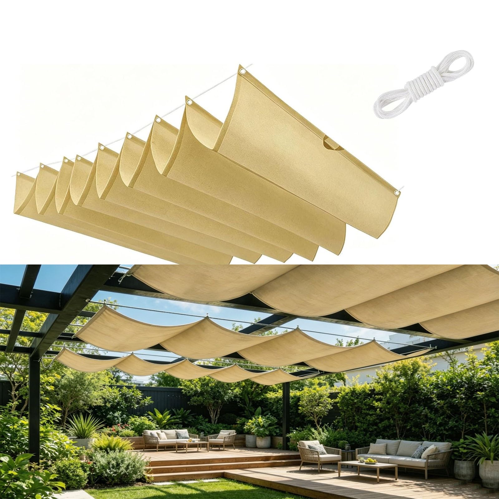 Voile d'ombrage vague rétractable imperméable 1.9x2 m pour filet patio terrasse