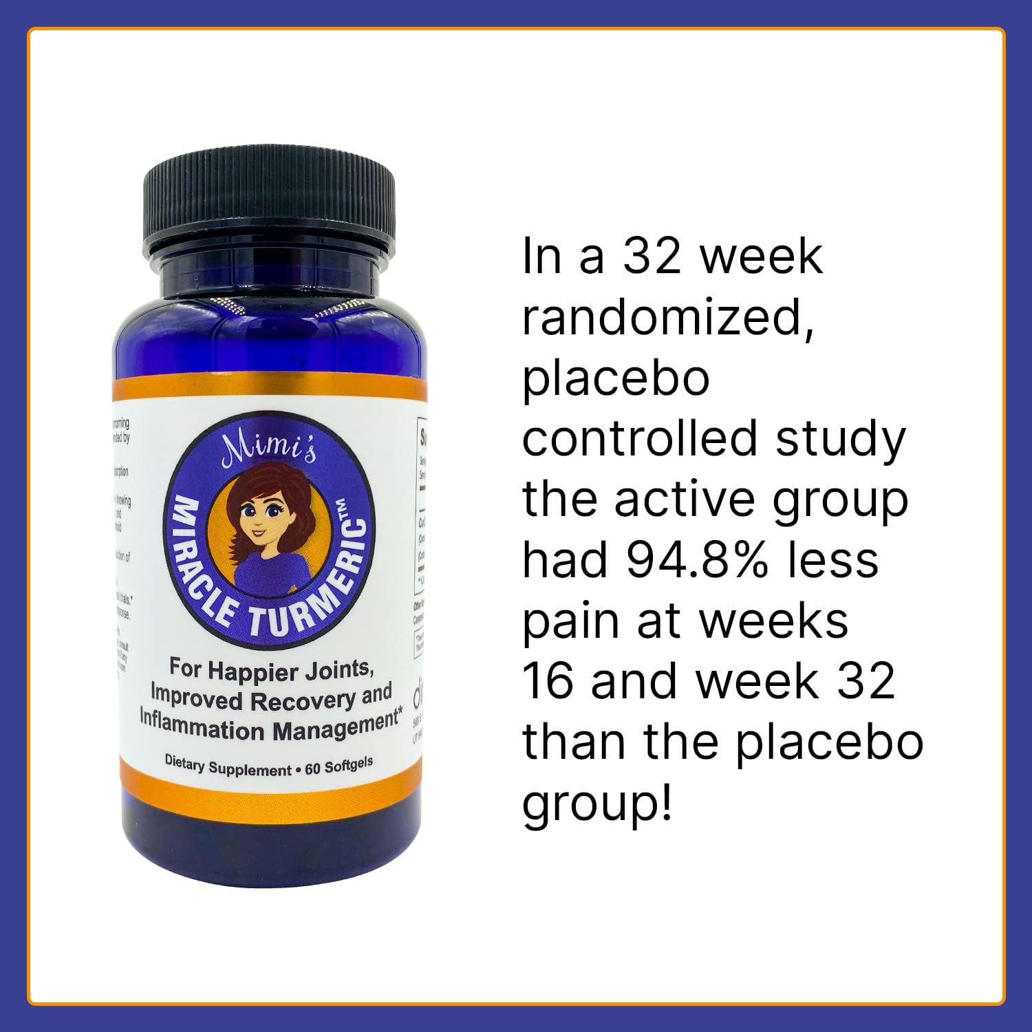 Mimi's Miracle Turmeric Capsules | Micelle Curcumin Supplement Clinical Trials: Relief in 7 Days. 10x More Bioavailable Than Pepper, Ginger Root, Garlic, Black Seed, & Powder Supplements. (60 Count)