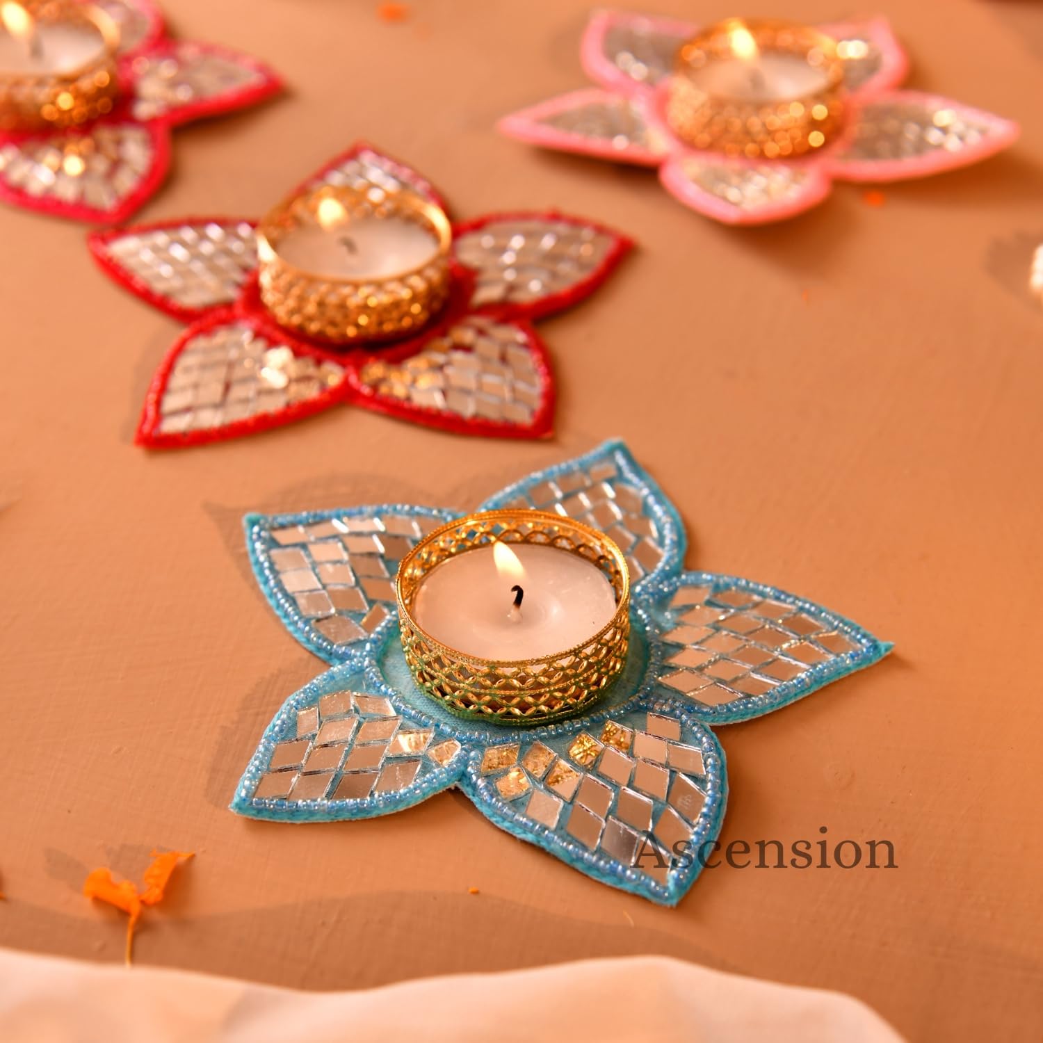 Floral Tealight Candle Holders - Multicolor Star Design -3 Floral Tealight Candle Holders - Multicolor Star Design -3