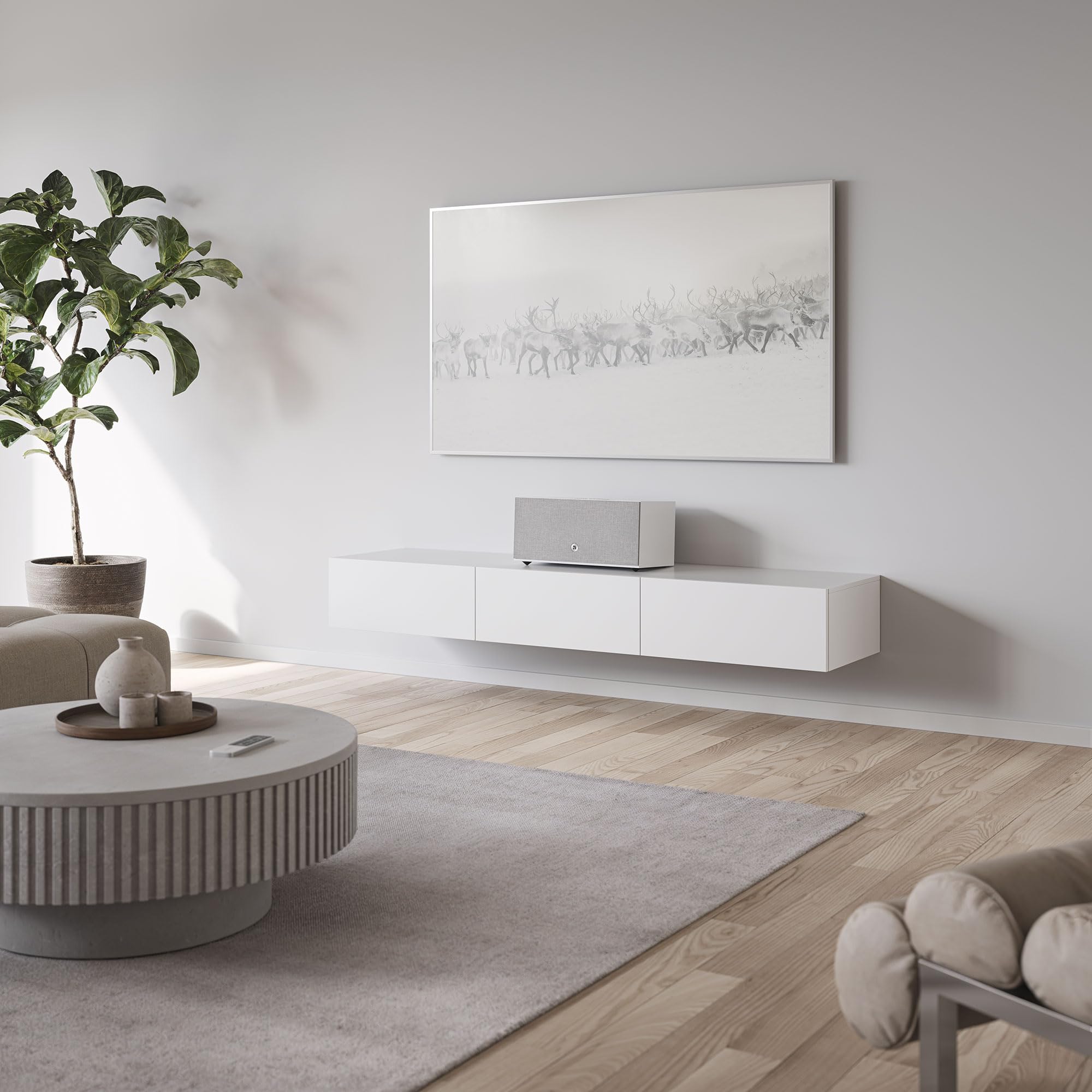 Audio Pro Enceinte stéréo multiroom sans fil C20W 190W Class-D, HDMI ARC, AirPlay 2, Google Cast, Bluetooth 5.0, entrée phono, sortie caisson de basses (blanc)
