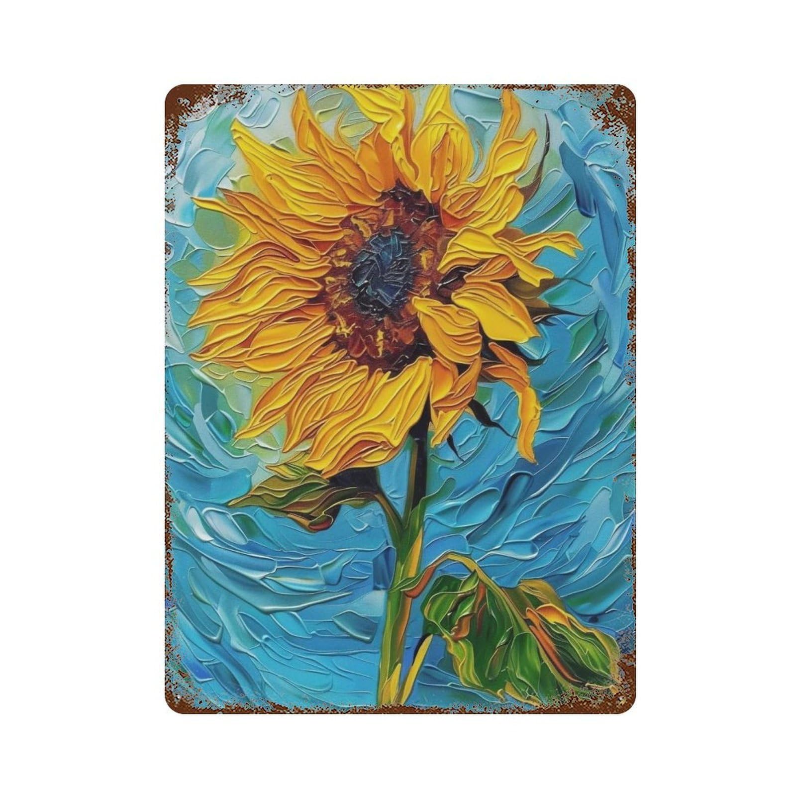 Wihyrtui Style Swirling Impasto Turquoise Sunflowe 03 Wall Retro Iron Metal Tin Sign Vintage Art Poster Modern Home Cofffee Club Art Bar Shop Decor 40X30cm