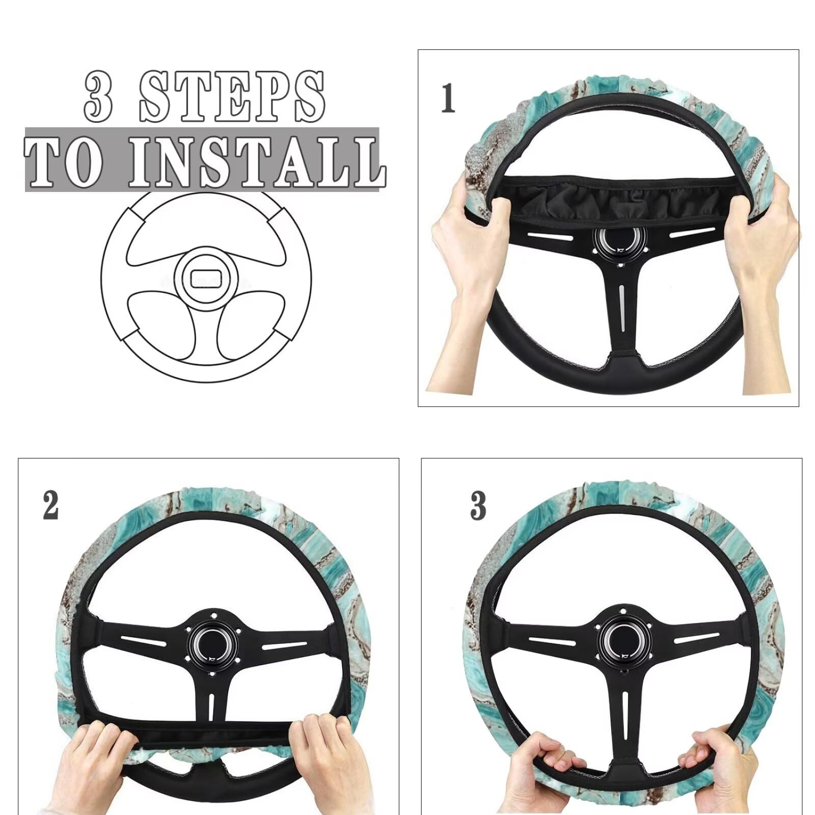 FUIBENG Vintage Daisy Flower Car Accessories Full Set - Seat Covers, Mats, Steering Wheel Cover & More (15 Pc)
