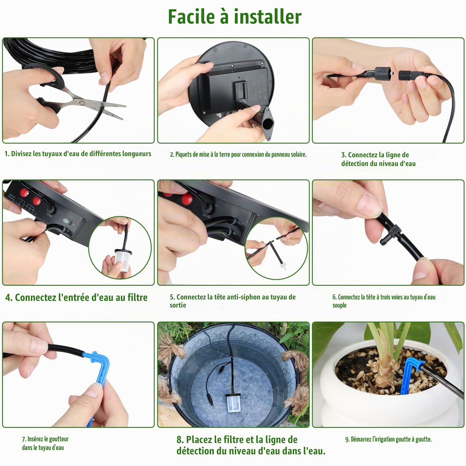Kit d'Irrigation Goutte à Goutte Solaire, Système Automatique 15m