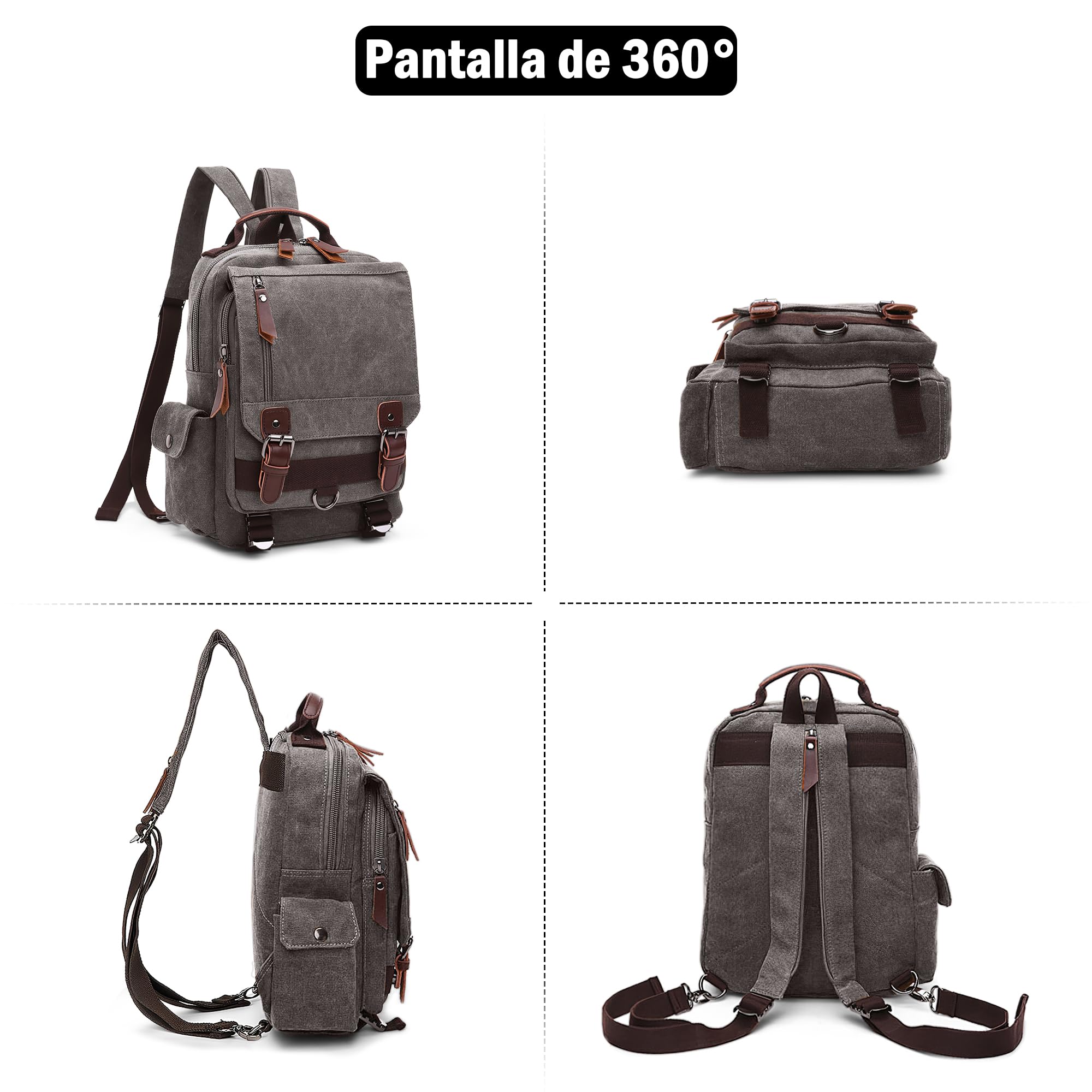 Mochila Hombres Lona Moda Bolsa de Hombro para Viaje Escolares Conmutar Causal Bolsos Mochila Lona Messenger Bag Gris A