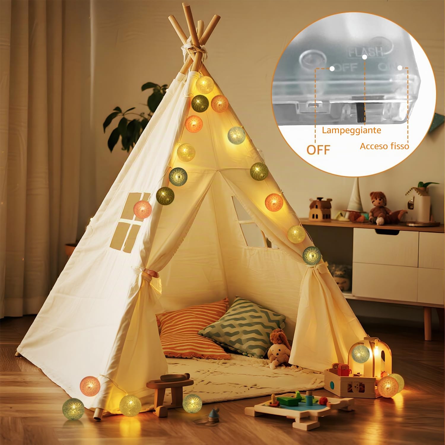 Aigostar Ghirlanda di luci a LED a batteria, 10 LED palline di cotone in 5 colori, 2,3 m, ghirlanda di luci interne, 2 modalità, per decorare la stanza, la casa, le feste, le vacanze, il matrimonio