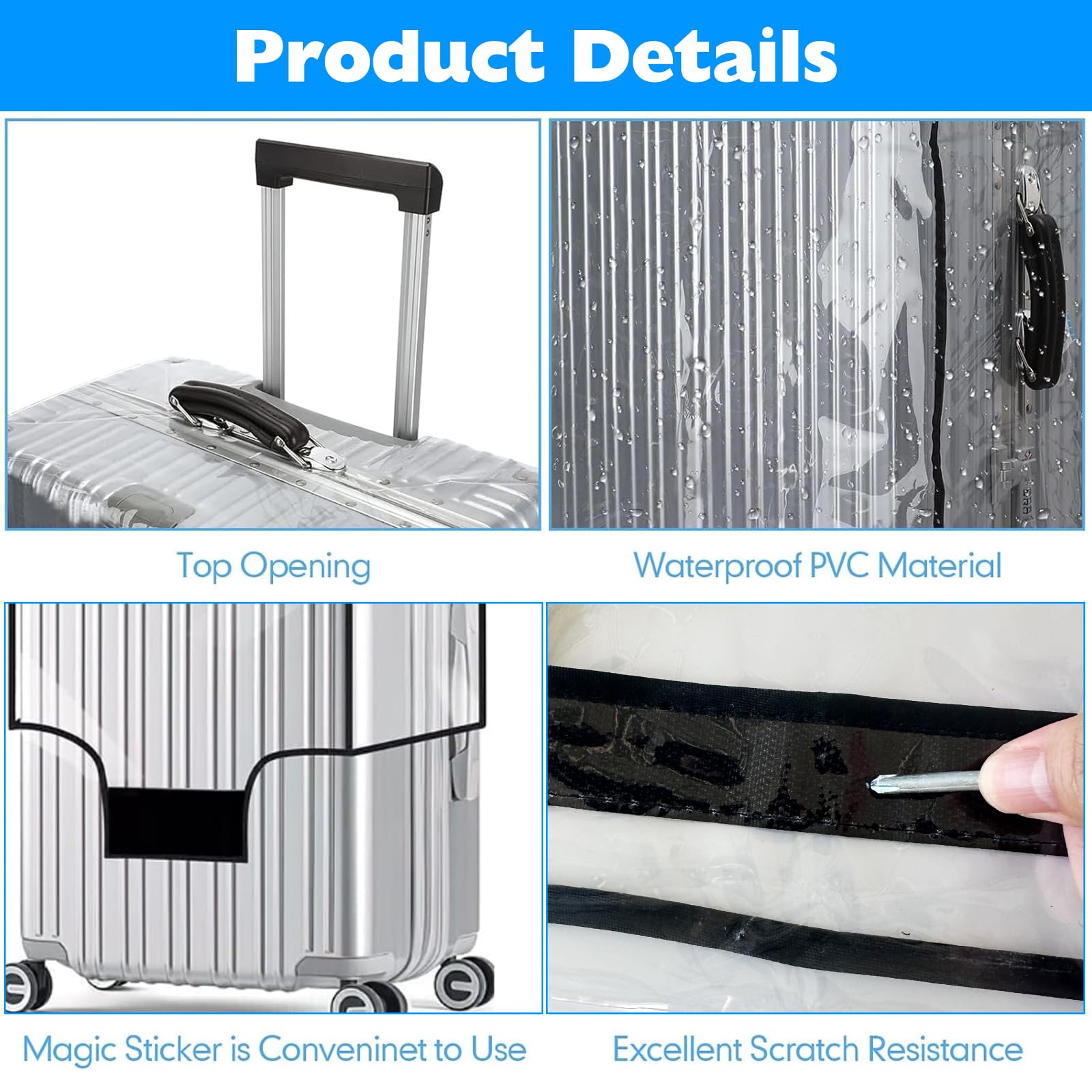 KEAGAN 3 Stück Kofferhülle Kofferschutzhülle Transparente PVC Koffer Schutzhülle Wasserdicht Staubdicht Kratzschutz Wiederverwendbar Luggage Cover für Reisen(20+24+28 Zoll)