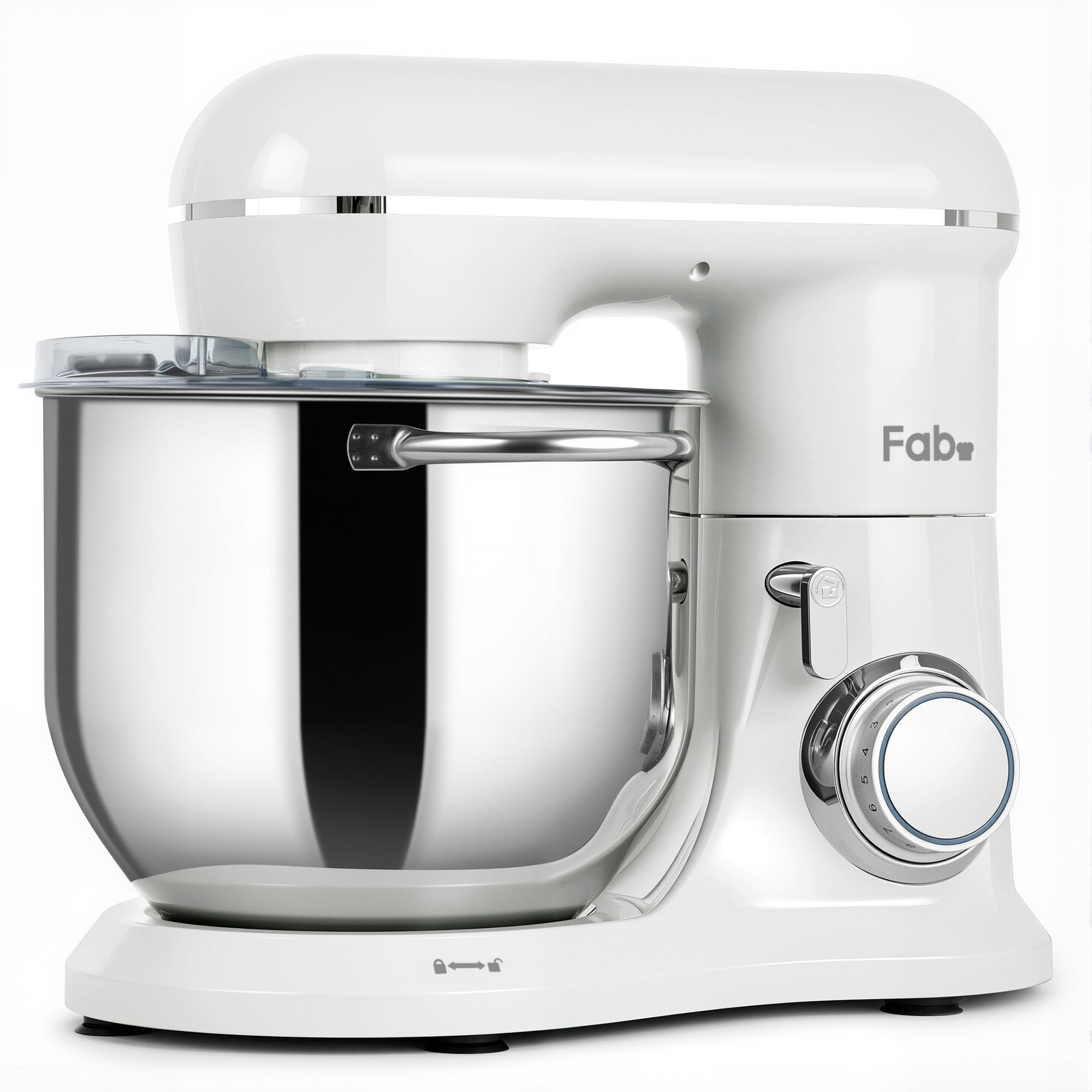 Fab by Kitchen in the box Stand Mixer, 8L Electric Food Mixer with 10 Speeds, 2000W Kitchen Appliance for Home Baking with Dough Hook, Whisk, Beater (White)