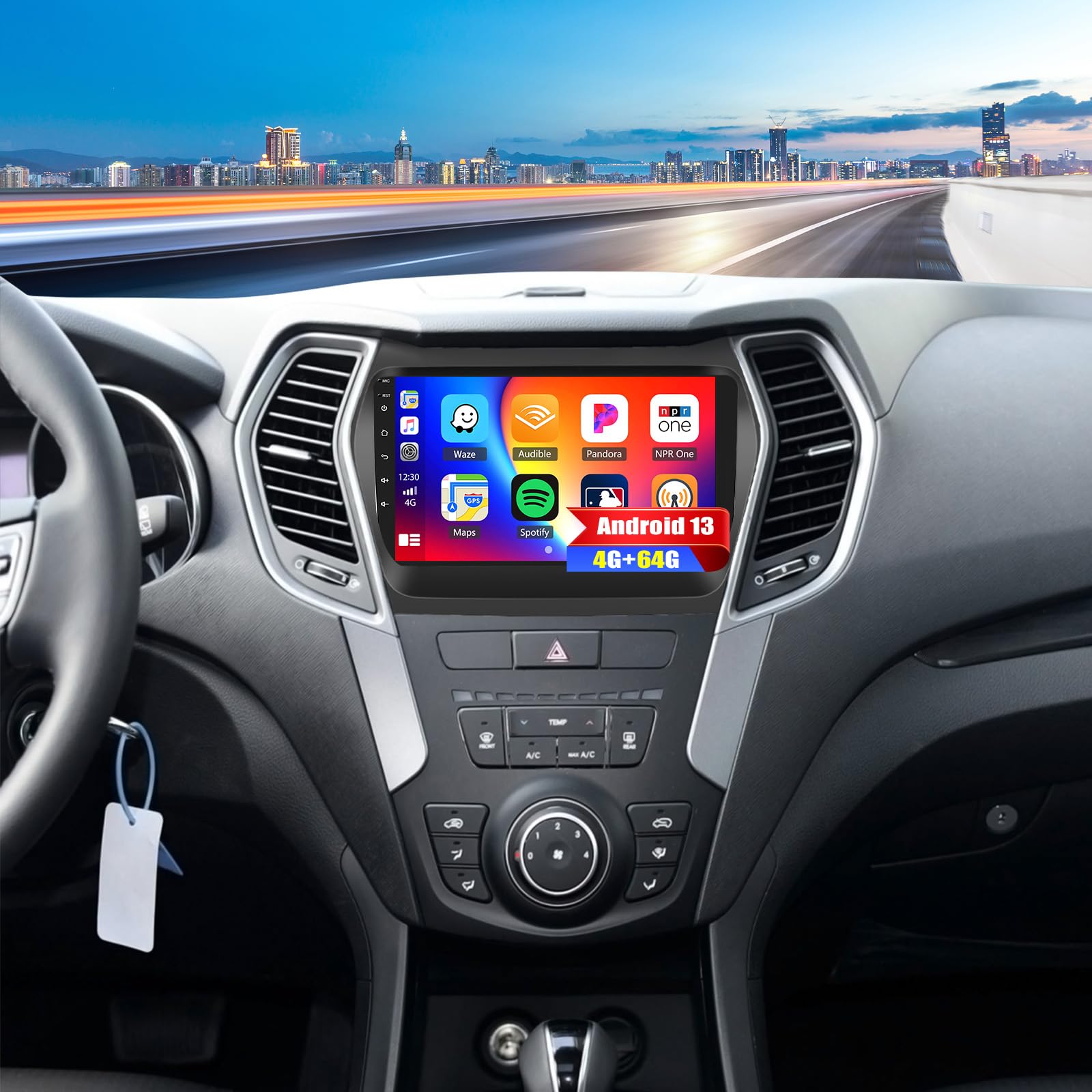 Photo 1 of [4G+64G] Android Car Radio for Hyundai Santa Fe IX45 2013 2014 2015 2016 2017 2018 with Carplay Android Auto 9 Inch Touch Screen Bluetooth FM RDS 32EQ/WiFi/GPS Navigation/AI DSP/SWC+AHD Backup Camera