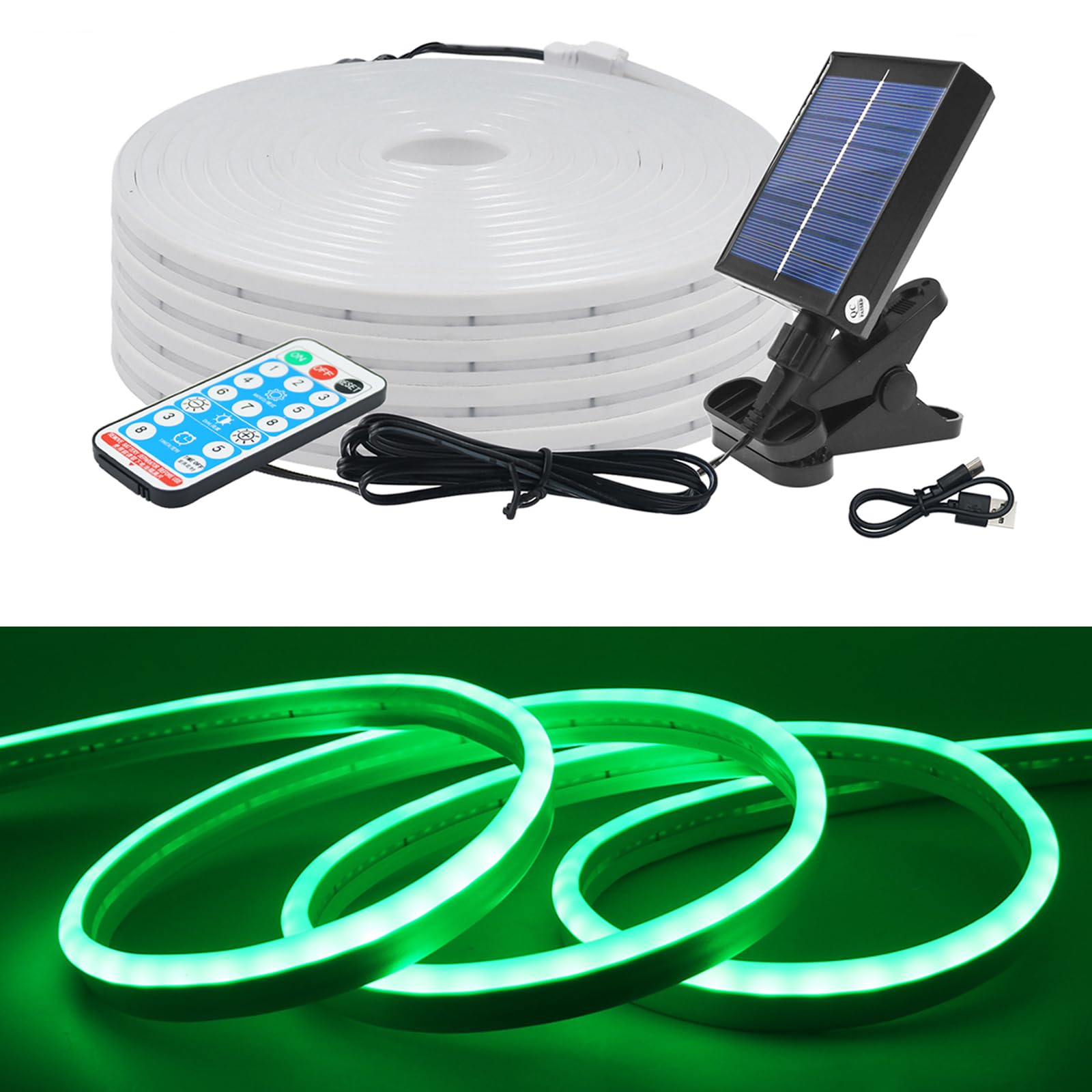 KISUFU 24V Solar LED Neon Strip Lights Outdoor, IP67 Waterproof 120 LEDs/m Dimmable 2835 Neon Light with 1.2W Clip Solar Controller for Yard Garden Decor. — image 1