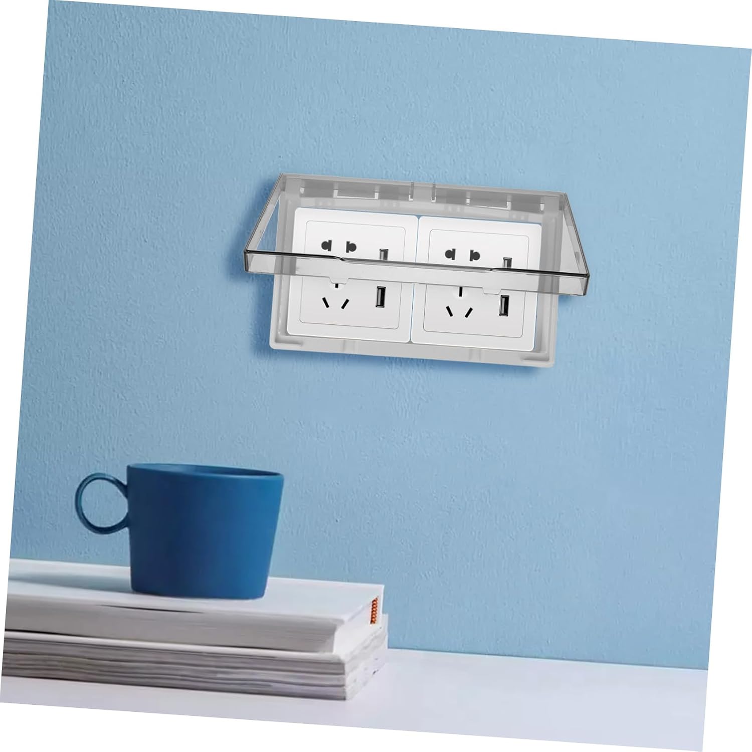 VALICLUD Waterproof Socket Outlet Cover 2-Slot Adhesive Wall Protector with Protective Film Weatherproof Electrical Outlet Cover for Indoor and Outdoor Use