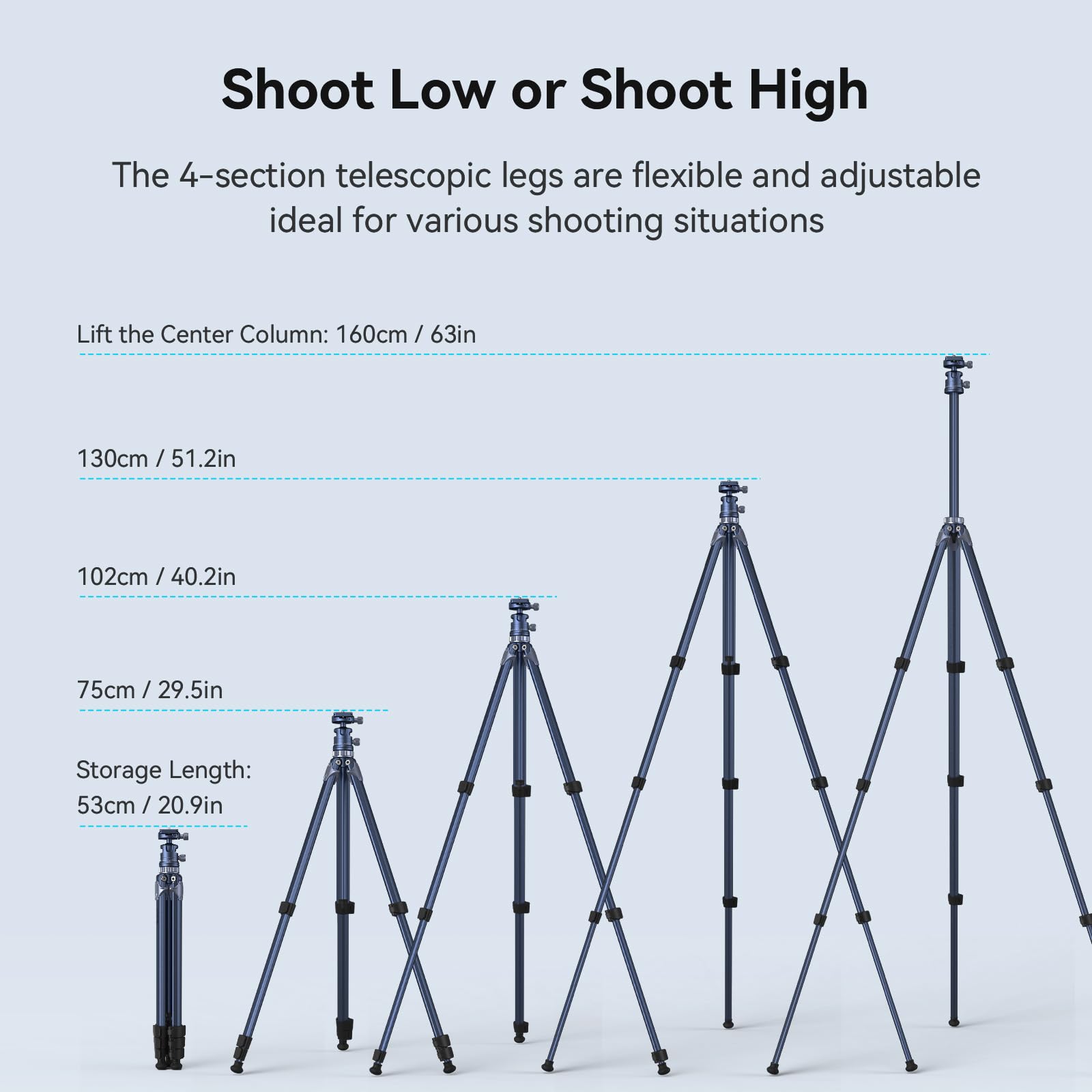 SMALLRIG Lekki statyw podróżny, statyw fotograficzny z kompaktową, niekonwencjonalną kolumną centralną, głowicą kulową 360°, płytką QR, nośność do 17,6 funta / 8 kg, do większości aparatów DSLR -4222B