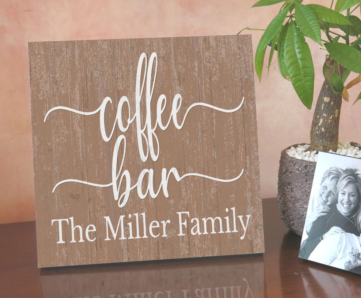 Custom Coffee Bar Sign for Kitchen or Coffee Bar PERSONALIZED Name Wood Wall Decor for Kitchen, Coffee Bar, Home, Office - Solid Wood - 10.5in x 10.5in (Coffee Coffee More Coffee)