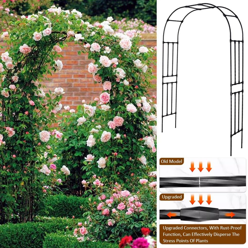 Arco da giardino in metallo per piante rampicanti e rose, cerimonia di matrimonio, pergolato, decorazione per compleanno e anniversario, accessorio per festa nuziale, nero, 120 x 240 cm