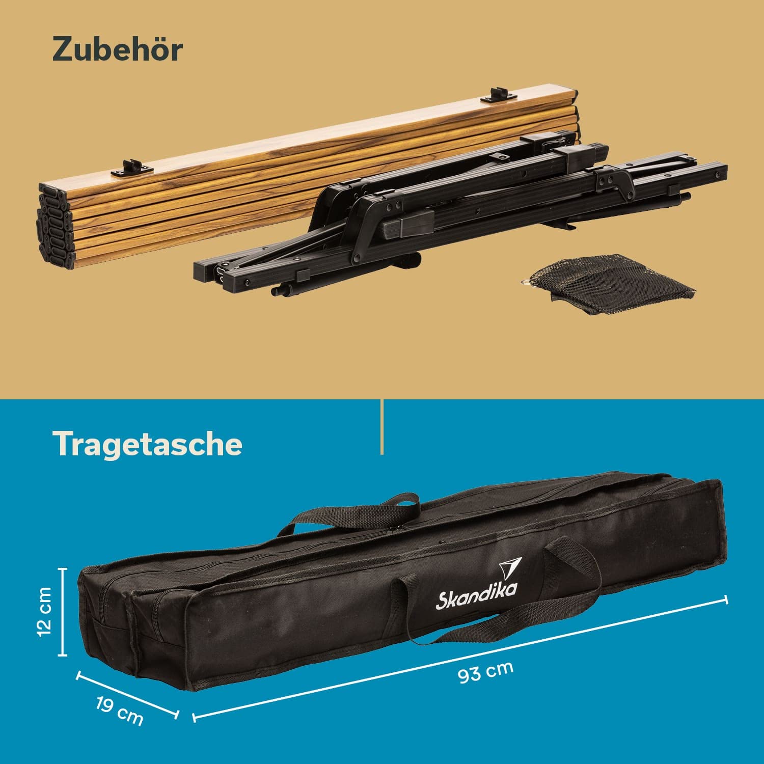 Skandika Stół kempingowy pikku | składany, z regulacją wysokości, z półką z siatki, waga 4,1 kg, obciążenie do 50 kg, blat stołu 90 x 52 cm, odporny na warunki atmosferyczne, składany stół na kemping, do ogrodu