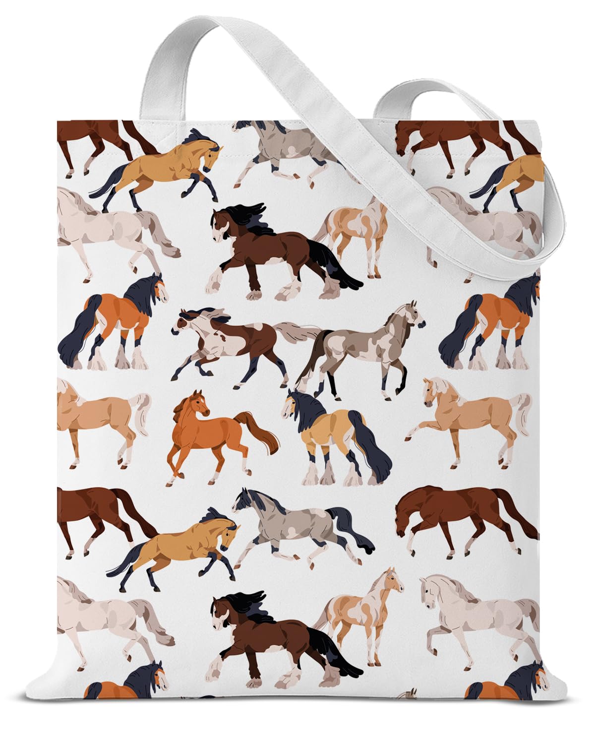 Horse Canvas Tote Bag for Women Horse Lover, Cute Horse Pattern Print Reusable Shoulder Bag for Shopping Grocery Travel