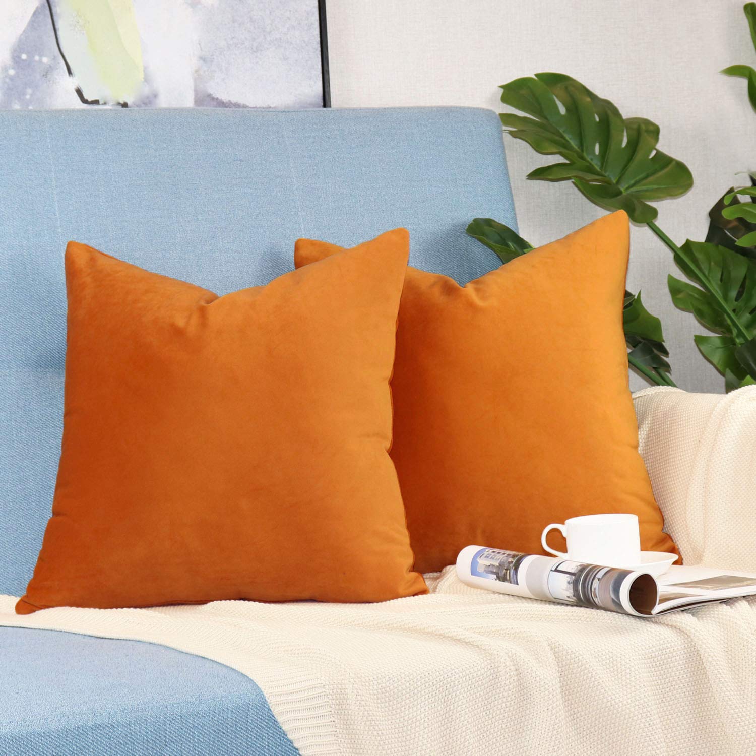sykting Decorative Pillow Covers Solid Soft Cozy Velvet Throw Pillow Covers for Home New Year Christmas Decorations Pack of 2 18x18 inch Orange