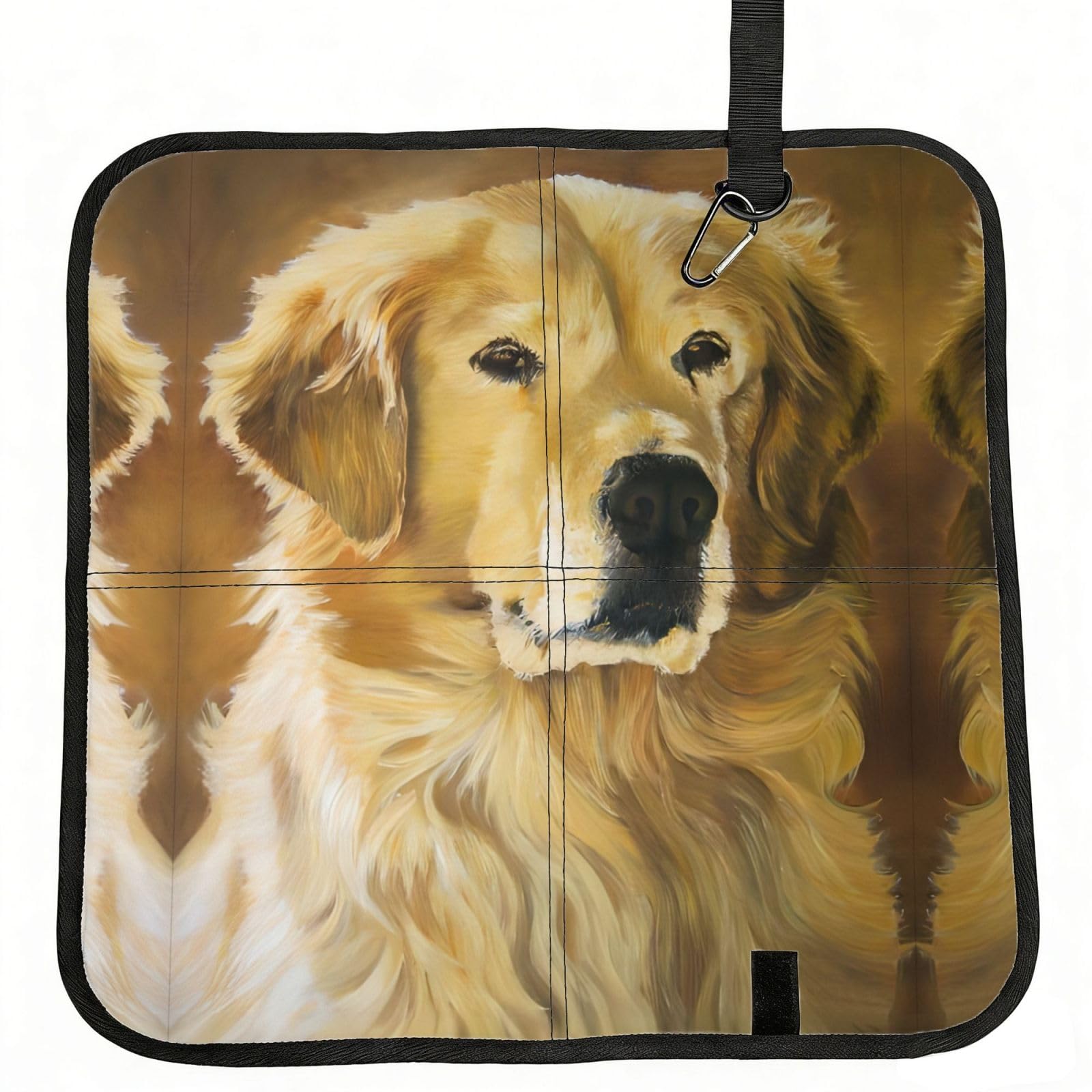 WBQLSL Beautiful golden retriever Foldable Seat Cushion - Portable Stadium Pad with Carabiner for Camping Hiking Picnic Beach