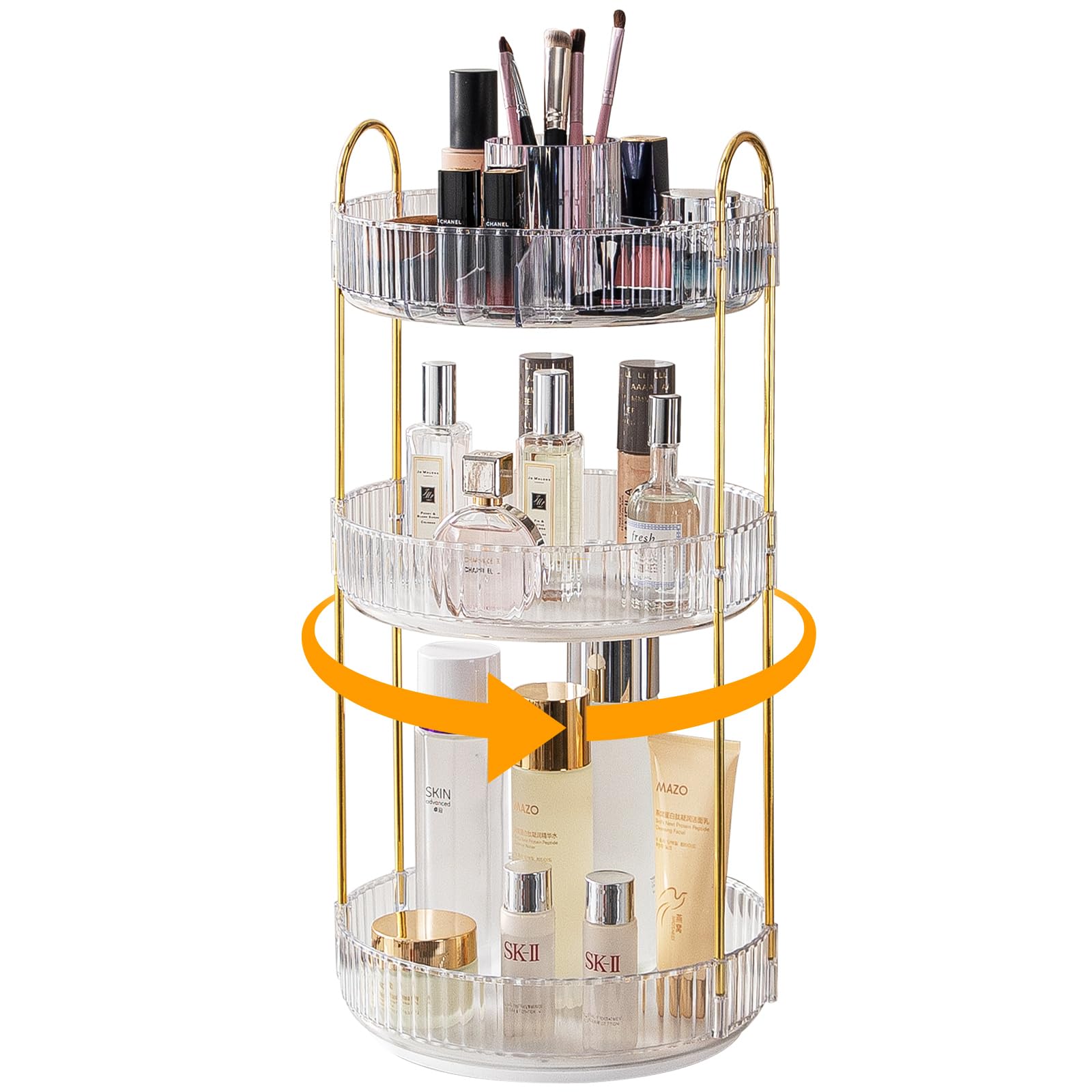 360 Rotating Makeup Organizer, Bathroom Organizer Countertop Spinning Perfume Organizer for Dresser Holder Skincare Organizers Cosmetics Vanity Lazy Susan Make up Organizers Storage (3Tiers, Clear)