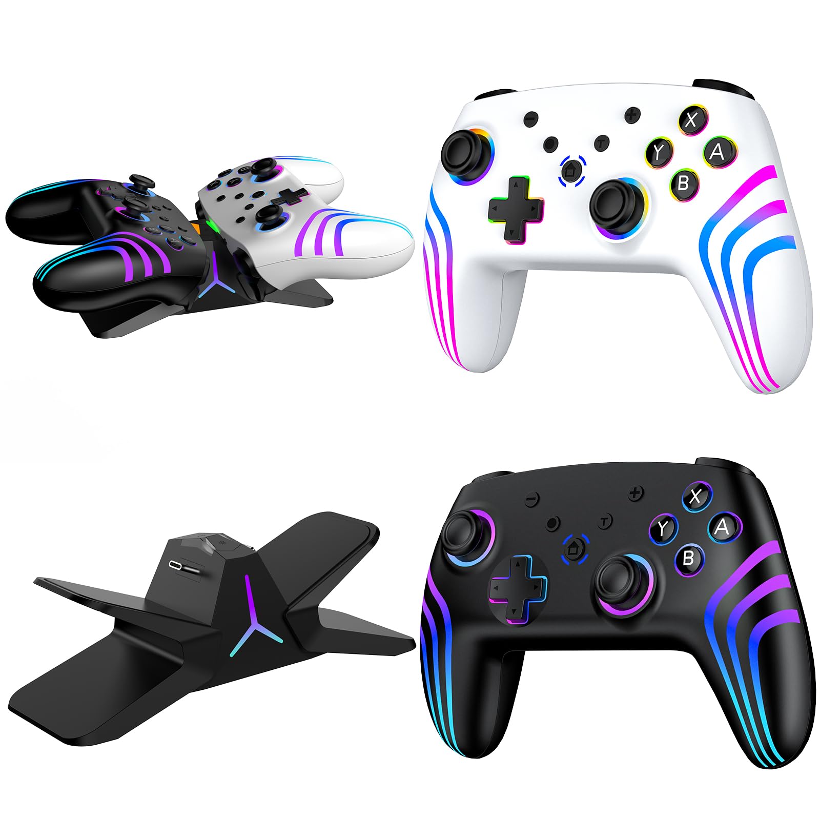 Photo 1 of VidPPluing 2 Pack Switch Controllers with Charging Dock, RGB Switch 2 Controller for Nintendo Switch 1/2/Lite/OLED, Wireless Pro Controller with Motion Sensor/Vibration/Turbo/Wakeup Function