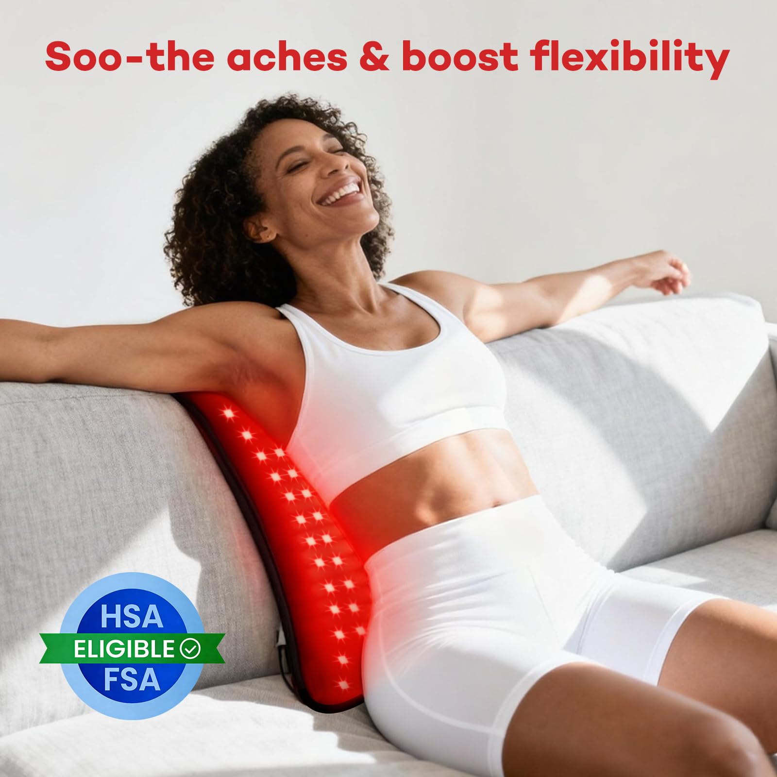 Ezona - Coussin de thérapie par la lumière rouge pour douleurs corporelles, grande thérapie par la lumière infrarouge de 64 x 12 pouces, avec 660/850 nm pour soulager le dos, lumière LED haute