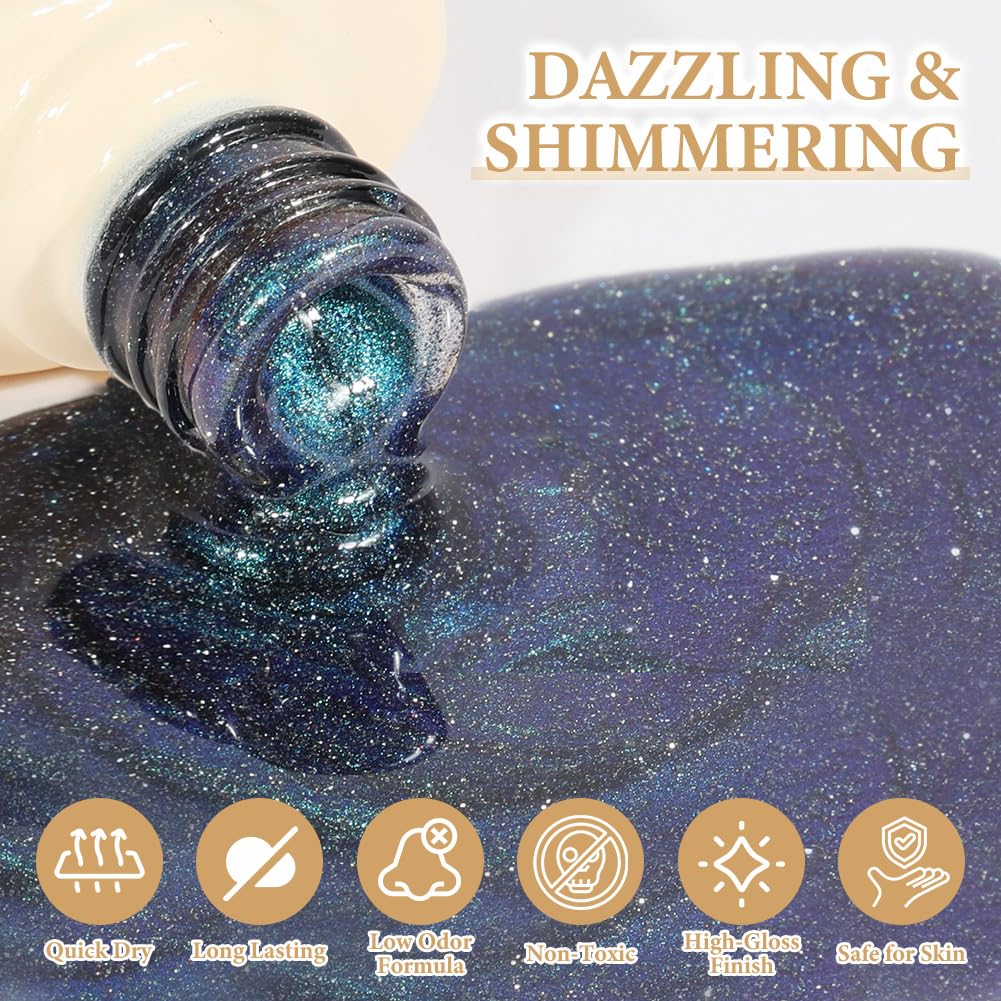 UV lakier do paznokci magnetyczny, żelowy lakier do paznokci Cat Eye kocie oko, klasyczny Cat Eye, Soak-Off UV lakier do paznokci do zdobienia paznokci, francuski manicure salon, z magnesem, 8