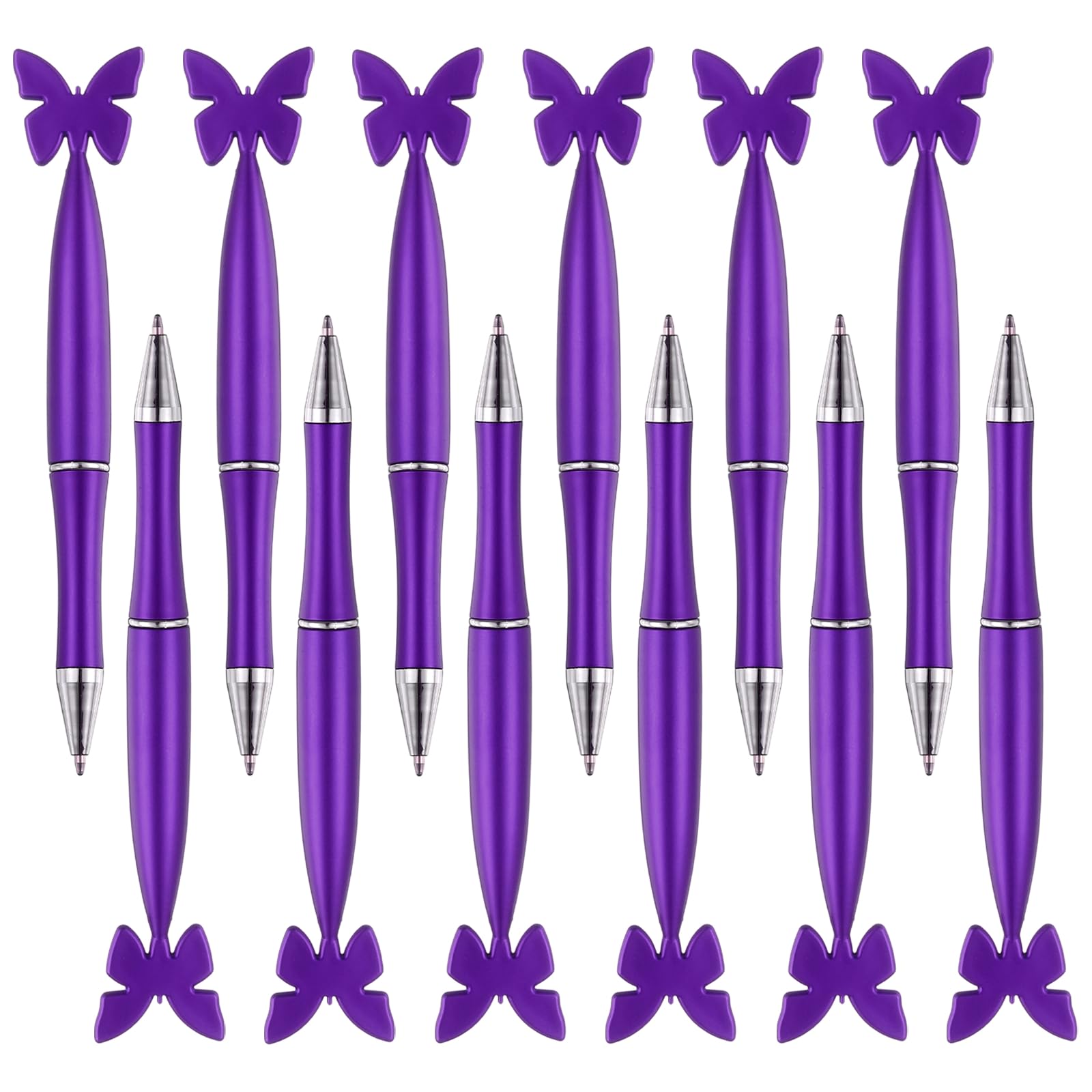 PATIKIL 12 Pcs Butterfly Ballpoint Pens, 1.0mm Tip Cute Twist Writing Pens Black Ink for Home Office Writing Supplies Valentine's Christmas Wedding Party Gifts, Purple