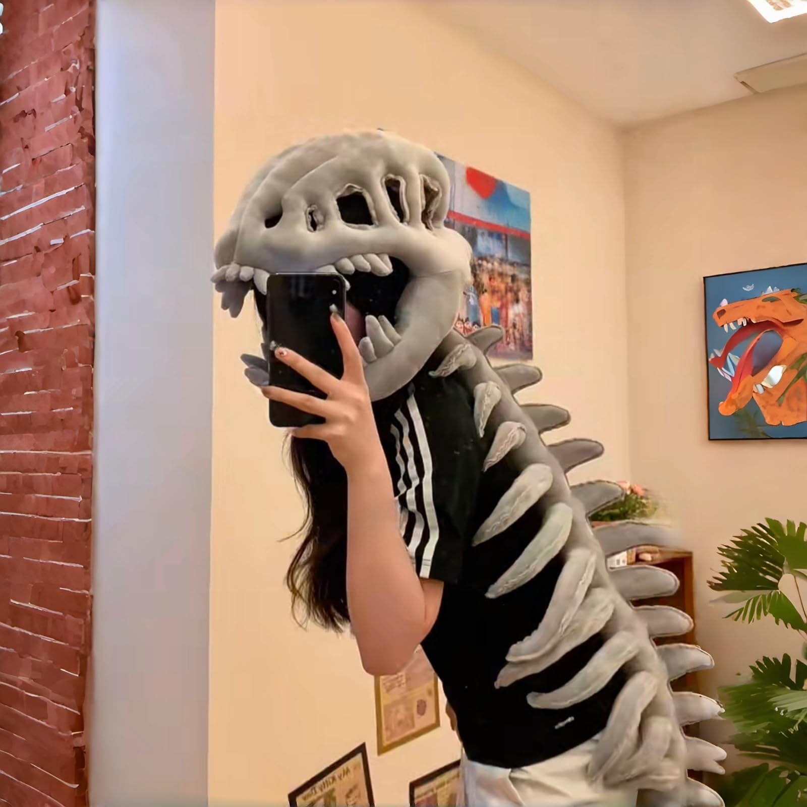 Spinosaurus Plush Dino Outfit, Costume Dinosauro Peluche Spinosaurus, Peluche Dinosauro con Design Scheletro 3D per Halloween, lavabile in lavatrice (75cm/29.5in)