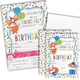 Amanda Creation Cute Corgi Puppy Dog Birthday Party Invitations Bold Blue Green and Orange, 20 5x7 Fill-In Cards with Twenty White Envelopes