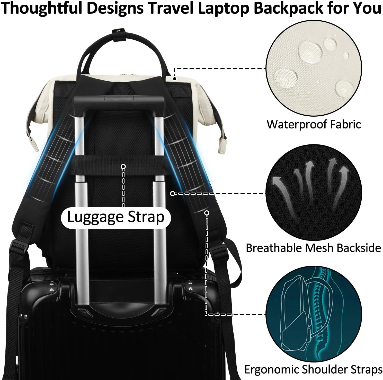 15.6 Inch Laptop Backpack for Women Lightweight, TSA Approved Womens Laptop Backpack Purse Travel, Work, Business, College, Hiking, Beige - Image 5